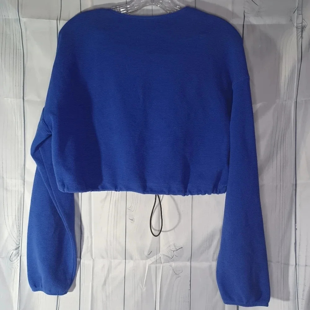 Forever 21 long sleeve blue ribbed cropped pullover casual loungewear top - Picture 5 of 6